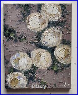 White Peonies Oil Painting Vivek Mandalia Original Signed 11x14 Collectible