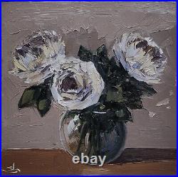 White Peonies Painting Vivek Mandalia Signed Impressionism Collectible Framed