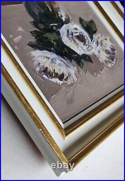 White Peonies Painting Vivek Mandalia Signed Impressionism Collectible Framed