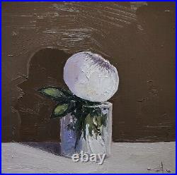 White Peony Oil Painting Vivek Mandalia Impressionism Collectible 12x12 Signed