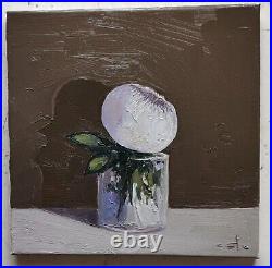 White Peony Oil Painting Vivek Mandalia Impressionism Collectible 12x12 Signed