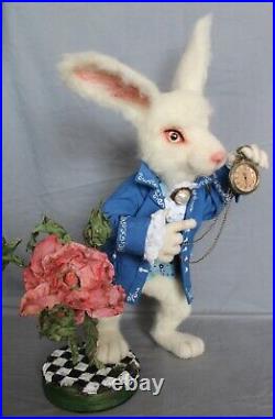 White Rabbit ooak collectible felted toy from Alice in Wonderland
