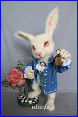 White Rabbit ooak collectible felted toy from Alice in Wonderland