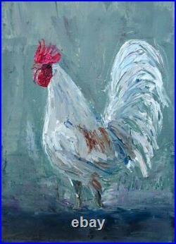 White Rooster- Original Oil painting 12x10inch (mounted) NEW