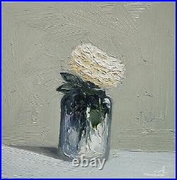 White Rose Oil Painting Vivek Mandalia Impressionism Collectible 12x12 Signed