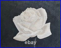 White Rose, Original Oil Painting, Black And White, Framed, Floral Artwork 12x9