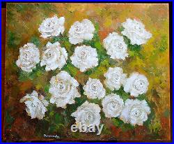White Roses Oil Original Painting canvas 20x24 Hand Painted JSArt