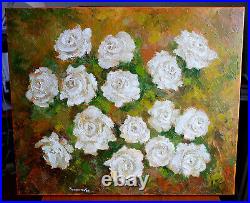 White Roses Oil Original Painting canvas 20x24 Hand Painted JSArt
