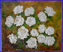 White Roses Oil Original Painting canvas 24x20 Hand Painted YSArt