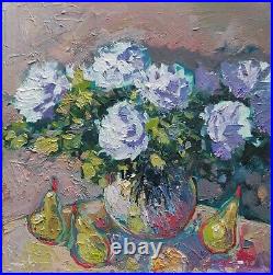 White Roses Oil Painting Vivek Mandalia 20x20 Original Fauvism Collectible