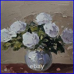 White Roses Oil Painting Vivek Mandalia Impressionism12x12 Original Signed Coa