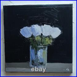 White Roses Oil Painting Vivek Mandalia Impressionism12x12 Original Signed Coa