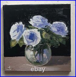 White Roses Oil Painting Vivek Mandalia Impressionism 12x12 Collectible Signed
