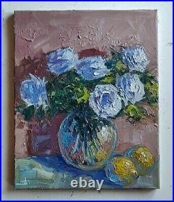 White Roses Oil Painting Vivek Mandalia Impressionism 16x20 Original Signed Coa