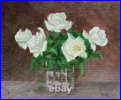 White Roses Original Oil Painting Linen Canvas Board 12x10 Hand Painted JSArt
