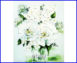 White painting Flower Original Art Floral Wall Art Blue Flower oil paint 20x16