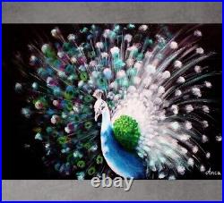 White peacock painting-Abstract Bird Painting-Original Oil painting