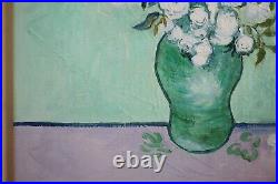 White roses in a vase. Van Gogh. Oil painting on canvas