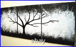 Wild wood painting canvas triptych artist abstract tree canvas black white