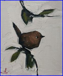 Wren Bird Impressionist Oil Painting By Artist Vivek Mandalia 10x12 Minimalism