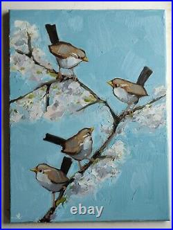 Wren Birds Oil Painting Vivek Mandalia Impressionism 18x24 Collectible Original