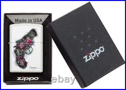 Zippo Lighter Artist Spazuk Flower Gun White Matt Windproof Lighter New RARE